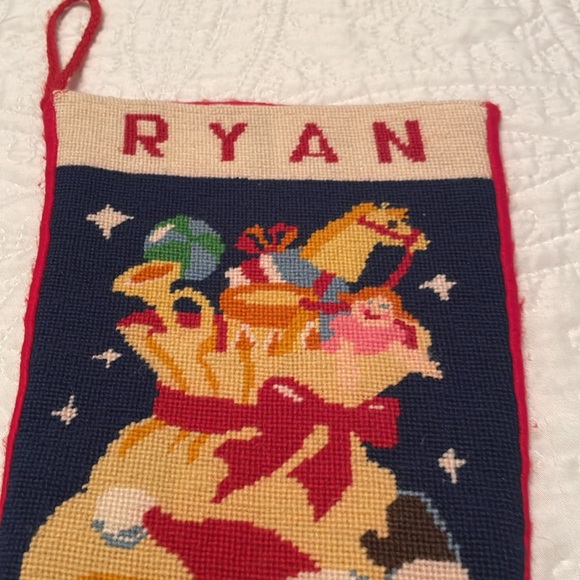 Handmade Counted Cross-stitch Christmas Stocking with Name RYAN - Picture 8 of 9
